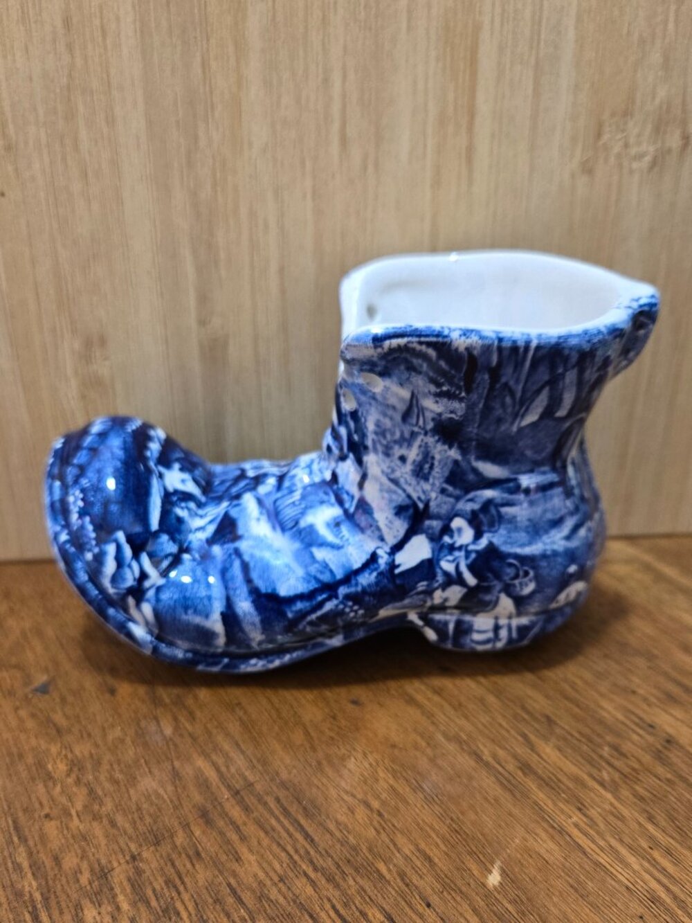 Vintage Old Foley James Kent Blue White Transferware Boot Vase England